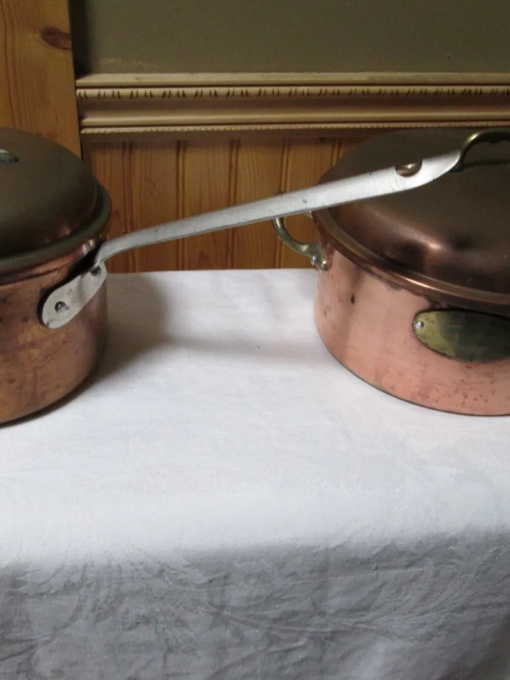 Vtg copper md/ France 4 pc Pots pans De-la Cuisine Dutch oven lid 2 qt pan n lid